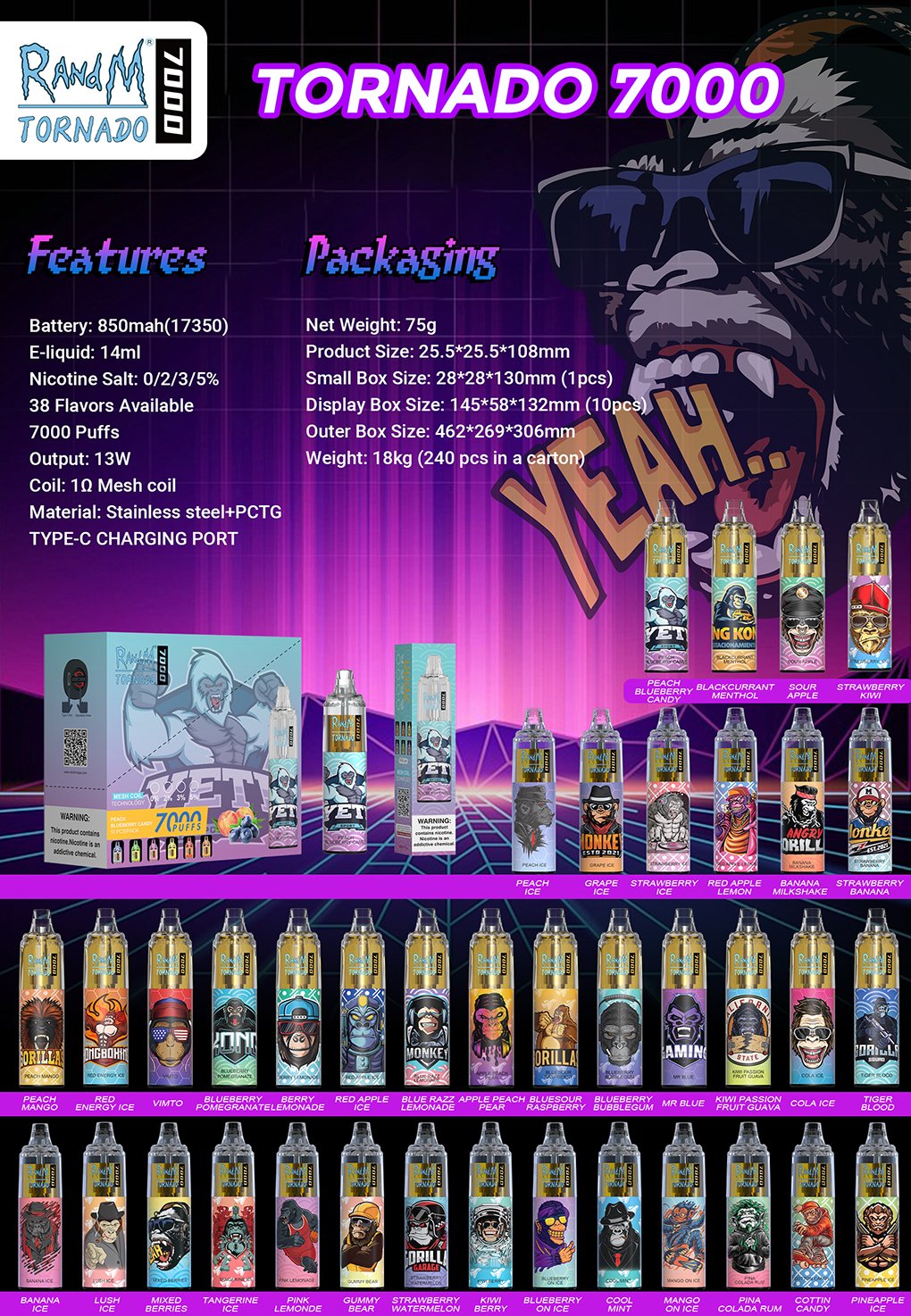 RandM Tornado 7000 Puffs 0% 2% 3% 5% Vape de unică folosință cu nicotină Comerț cu ridicata - ClueVape - 2