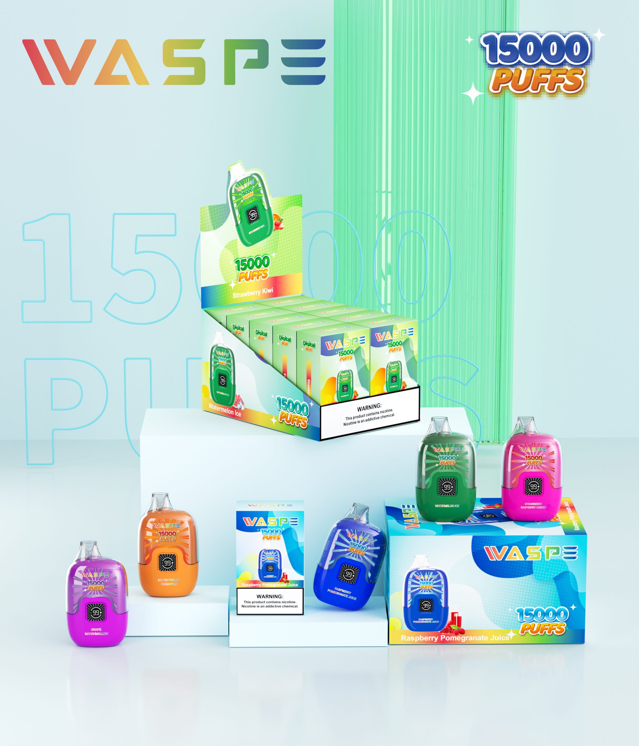 WASPE 15000 PUFFS Digital Box 0% 2% 3% 5% Nicotine Disposable Vape Wholesale - ClueVape - 24