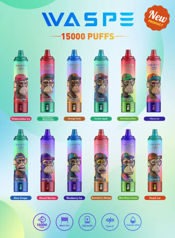 WASPE 15000 PUFFS 0% 2% 3% 5% Никотиновый одноразовый вейп оптом - ClueVape - 1