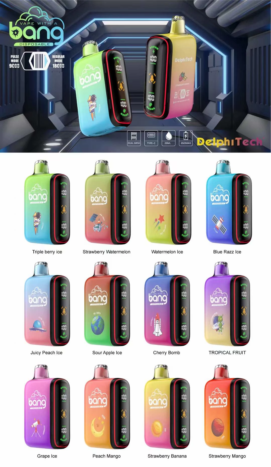Bang 18000 Puffs Dual Mesh Digital Box 0% 2% 3% 5% Alacsony nikotintartalmú újratölthető eldobható Vapes Pen Tömeges vásárlás Nagyker