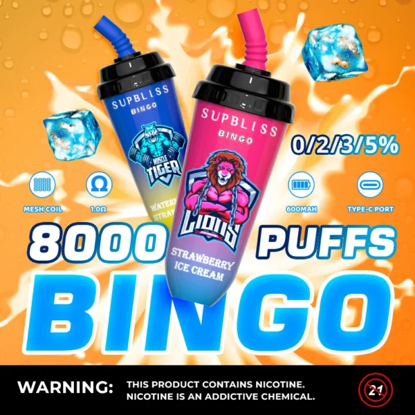 RandM Supbliss Bingo 8000 Puffs 0% 2% 3% 5% Alacsony nikotintartalmú, újratölthető, eldobható Vapes toll tömeges vásárlás Nagykereskedelmi - ClueVape - 1