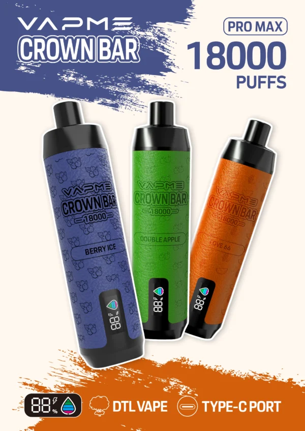 Vapme Crown Bar 18000 PRO MAX 2% 5% Nikotin 18000 puff Újratölthető Eldobható Vapes Tömeges vásárlás Nagyker - ClueVape - 1