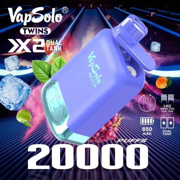 VapSolo Twins 20000 Puffs 2% 5% Alacsony nikotin tartalmú újratölthető eldobható Vapes Pen Tömeges Vásárlás Nagyker - ClueVape - 2