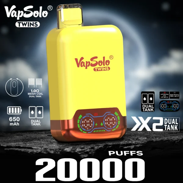 VapSolo Twins 20000 Puffs 2% 5% Alacsony nikotintartalmú Újratölthető Eldobható Vapes Pen Tömeges Vásárlás Nagyker - ClueVape - 3