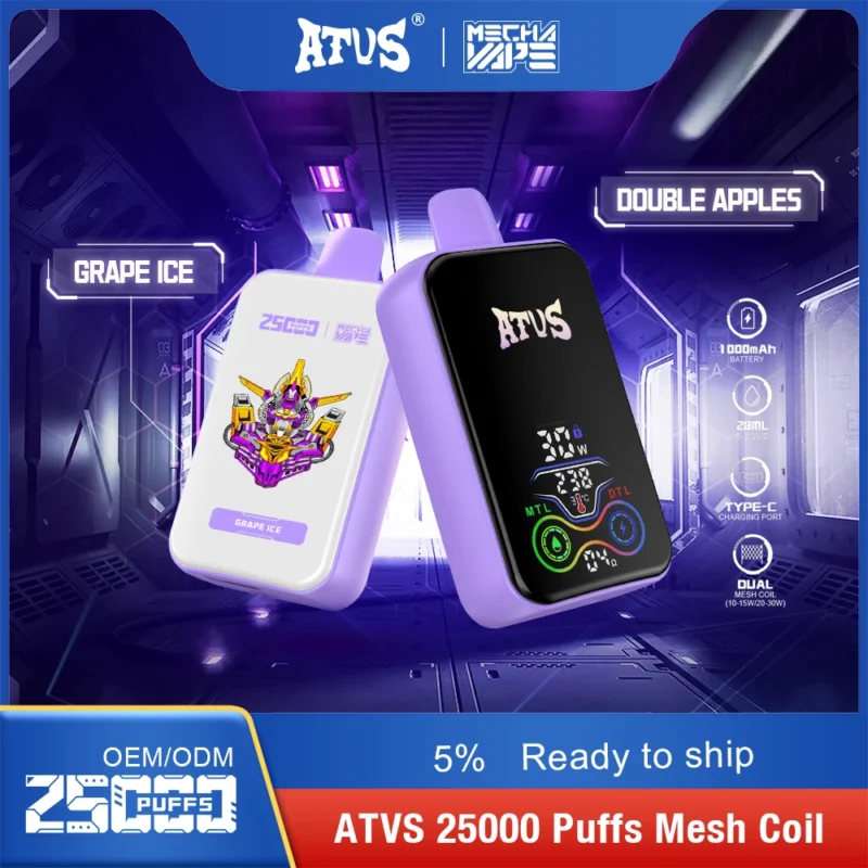 Découvrez les avantages des stylos vape jetables rechargeables ATVS 25000 Puffs Dual Mesh 5% à faible teneur en nicotine pour les acheteurs en gros - ClueVape - 1
