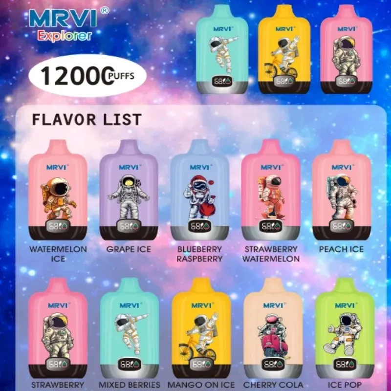 MRVI Explorer 12000 Puffs Tela Digital 2% 3% 5% Baixa Nicotina Recarregável Vapes Descartáveis ​​Pen Bulk Comprar Atacado